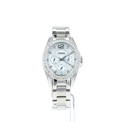 Fossil Riley Mujer Esfera Plateada Conjunto De Cristal