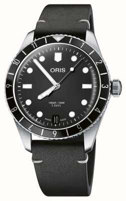 ORIS Divers sesenta y cinco 12h calibre 400 automático (40mm) esfera negra/correa de piel negra 01 400 7772 4054-07 5 20 82