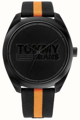 Tommy Jeans Hombres | esfera negra | correa de nailon negra y naranja 1792042