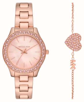 Michael Kors Liliana | conjunto de reloj en tono oro rosa y pulsera con corazón de cristal MK1068SET