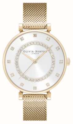 Olivia Burton Belgrave | esfera plateada | conjunto de cristal | pulsera de malla de acero dorado 24000005