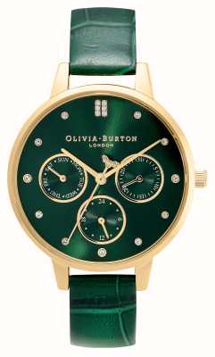 Olivia Burton Mujer | esfera multifunción verde | correa de cuero verde 24000010
