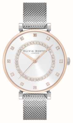 Olivia Burton Belgrave | esfera plateada | conjunto de cristal | pulsera de malla de acero 24000004