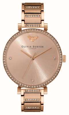 Olivia Burton Belgrave | esfera de oro rosa | conjunto de cristal | pulsera de acero inoxidable de oro rosa 24000003
