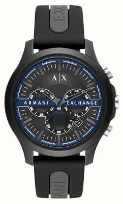 Armani Exchange Hombres | esfera cronógrafo negra | correa de silicona negra AX2447