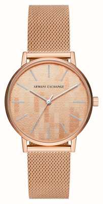 Armani Exchange Mujer | esfera de oro rosa | pulsera de malla de acero en oro rosa AX5584