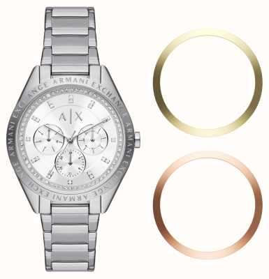 Armani Exchange Reloj de mujer con bisel intercambiable | conjunto de cristal | acero inoxidable AX7142SET