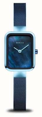 Bering Pequeño cuadrado clásico | esfera de nácar azul | pulsera de malla de acero azul 14520-398