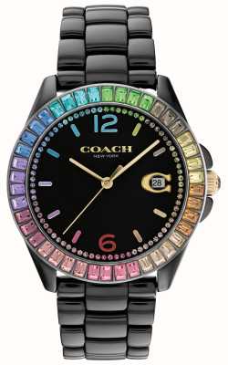 Coach Reloj Greyson de cerámica negra con bisel de arcoíris 14504018