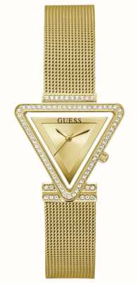 Guess Fama de las mujeres | esfera triangular dorada | pulsera de malla de acero dorado GW0508L2