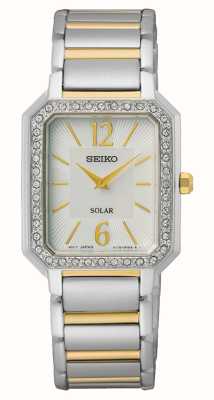 Seiko Mujer | esfera rectangular blanca | pulsera de acero inoxidable de dos tonos SUP466P1