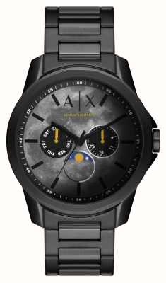 Armani Exchange Hombres | esfera gris | fase lunar | pulsera de acero inoxidable negro AX1738