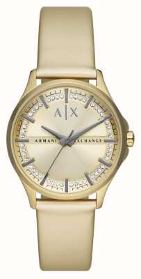 Armani Exchange Mujer | esfera de oro | conjunto de cristal | correa de pu dorada AX5271