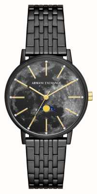 Armani Exchange Mujer | esfera de fase lunar negra | pulsera de acero inoxidable negro AX5587