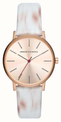 Armani Exchange Mujer | esfera de oro rosa | correa de piel blanca y rosa AX5588