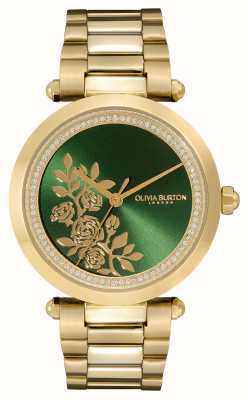 Olivia Burton Firma | esfera floral verde | pulsera de acero inoxidable dorado 24000043