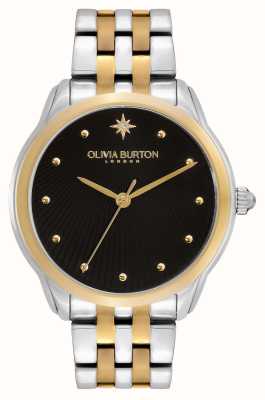 Olivia Burton Clásicos atemporales luz de las estrellas celestiales | esfera negra | pulsera de acero inoxidable de dos tonos 24000049
