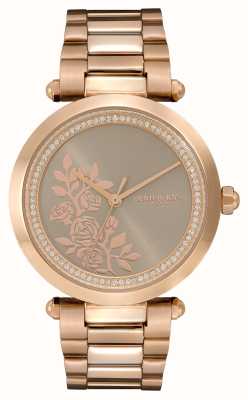 Olivia Burton Firma | esfera floral beige | pulsera de acero inoxidable de oro rosa 24000044