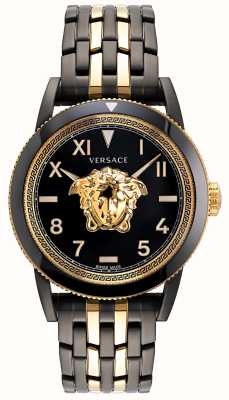 Versace V-palazzo (43 mm) esfera negra / acero inoxidable negro + pvd dorado VE2V00422