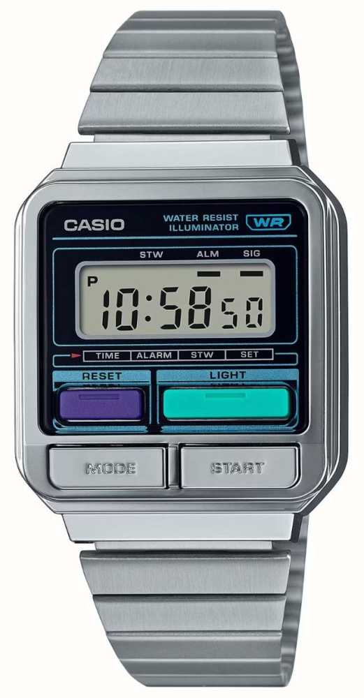 Casio Esfera Digital Retro Vintage/pulsera De Acero Inoxidable. A120WE-1AEF  - First Class Watches™ ESP