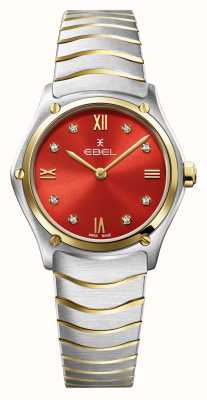 EBEL Sport classic lady - 8 diamantes (29 mm) exquisita esfera roja / oro de 18 quilates y acero inoxidable 1216594