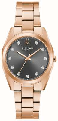 Bulova Damas topógrafo de diamantes | esfera de diamantes grises | pulsera de acero inoxidable en tono oro rosa 97P156