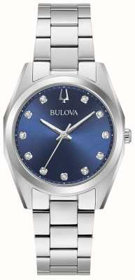 Bulova topógrafo de la mujer | esfera de diamante azul | pulsera de acero inoxidable 96P229