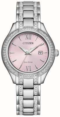 Citizen Cristal de silueta de mujer | conducción ecológica | esfera rosa | pulsera de cristal de acero inoxidable FE1230-51X