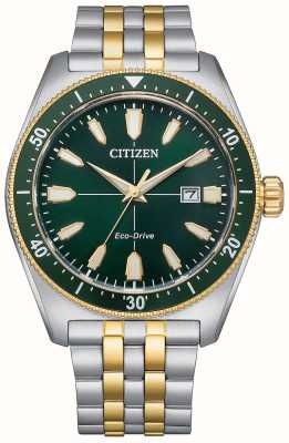 Citizen Reloj sport eco-drive para hombre con esfera verde y pulsera bicolor de acero inoxidable. AW1594-89X