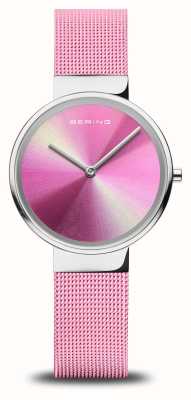 Bering Reloj clásico de mujer con esfera rosa aurora / pulsera de malla de acero inoxidable rosa 19031-999