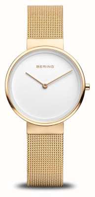 Bering Esfera blanca clásica para mujer/pulsera de malla de acero inoxidable en tono dorado 14531-334