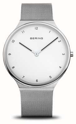 Bering Reloj ultrafino para mujer con esfera blanca/pulsera de malla de acero inoxidable 18440-004