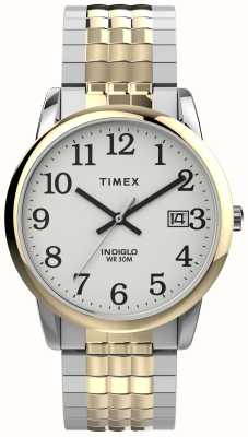 Timex Reloj de lectura fácil para hombre, ajuste perfecto, esfera blanca/pulsera de acero inoxidable de dos tonos. TW2V05600