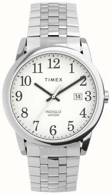 Timex Esfera blanca de fácil lectura para hombre/brazalete extensible de acero inoxidable TW2V40000
