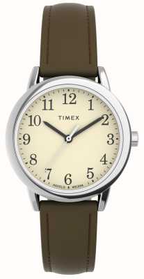 Timex Easy Reader para mujer, esfera color crema, correa de piel marrón. TW2V69000