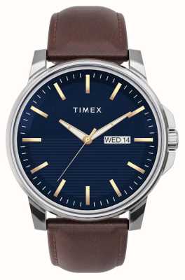 Timex Vestido hombre esfera azul correa piel marron TW2V79200