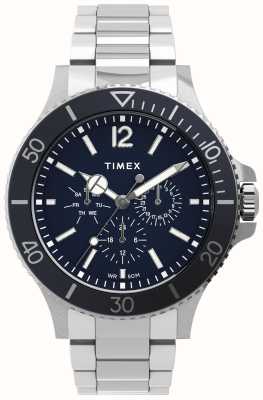 Timex Reloj multifunción Harborside para hombre (43 mm) con esfera azul/pulsera de acero inoxidable TW2U13200