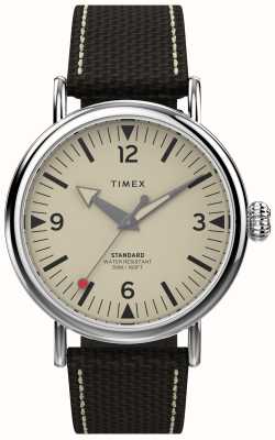 Timex Esfera color crema estándar (40 mm) para hombre/correa de cuero de tela marrón TW2V44100