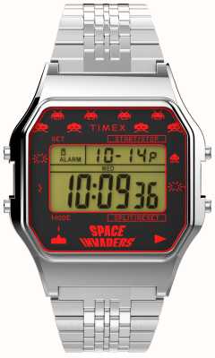 Timex 80 space invaders esfera digital / pulsera de metal en tono plateado TW2V30000