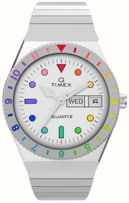 Timex Q de mujer esfera blanca arcoíris/brazalete de acero inoxidable TW2V66000