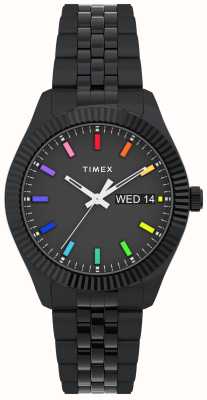 Timex Pulsera de acero inoxidable negra con esfera negra arcoíris legado para mujer TW2V61700