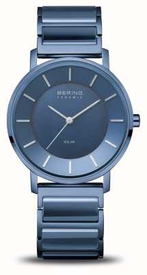 Bering Reloj de mujer esfera azul solar / cerámica azul y brazalete de acero 19535-797