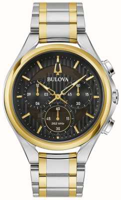Bulova Reloj curvo para hombre (44 mm) con esfera negra/pulsera de acero inoxidable de dos tonos 98A301
