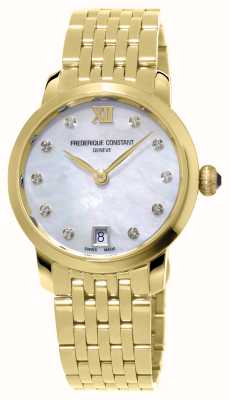 Frederique Constant Reloj clásico delgado para mujer (30 mm) con esfera de nácar/brazalete de acero inoxidable chapado en oro FC-220MPWD1S25B