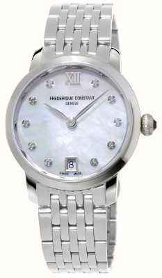 Frederique Constant Reloj clásico delgado para mujer (30 mm) con esfera de nácar/pulsera de acero inoxidable FC-220MPWD1S26B