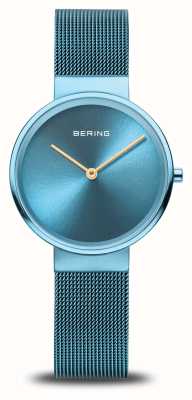 Bering Reloj clásico de mujer (31 mm) con esfera azul / pulsera milanesa azul 14531-388