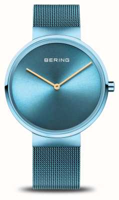 Bering Esfera azul clásica de mujer (39 mm) / pulsera milanesa azul 14539-388