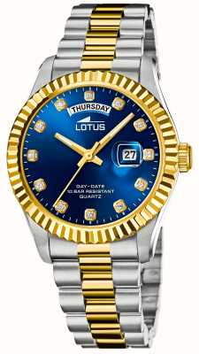 Lotus Reloj Freedom para hombre (41,5 mm) con esfera azul y pulsera de acero inoxidable de dos tonos. L18855/5