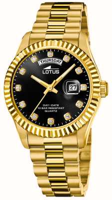 Lotus Reloj Freedom para hombre (41,5 mm) con esfera negra y pulsera de acero inoxidable en tono dorado. L18857/7