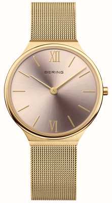 Bering Reloj de mujer ultrafino (34 mm) con esfera de oro rosa/pulsera de malla de acero pvd dorado 18434-336